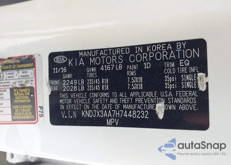 2017 Kia Soul ! z USA, uszkodzony, nr VIN KNDJX3AA7H7448232